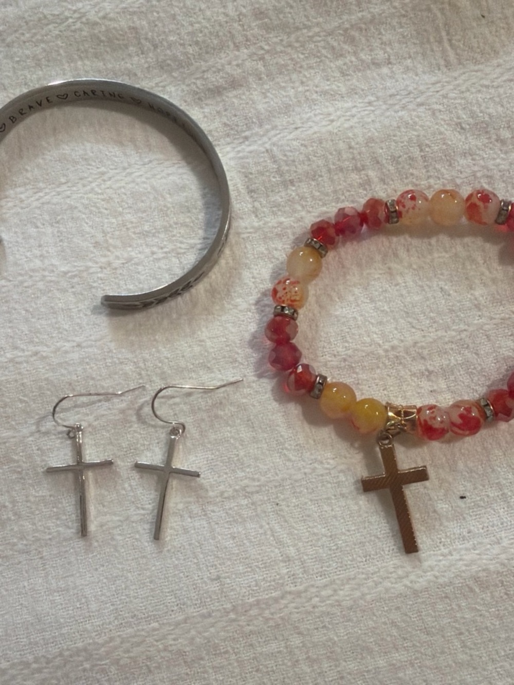Beaded Red & Yellow Cross Charm Bracelet by